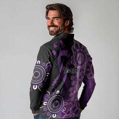 Australia Domestic Violence Support Personalised Long Sleeve Polo Shirt Aboriginal Ribbon Dot Painting