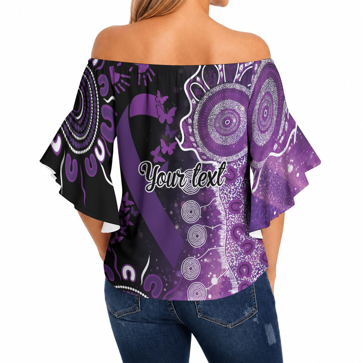 Australia Domestic Violence Support Personalised Off Shoulder Wrap Waist Top Aboriginal Ribbon Dot Painting