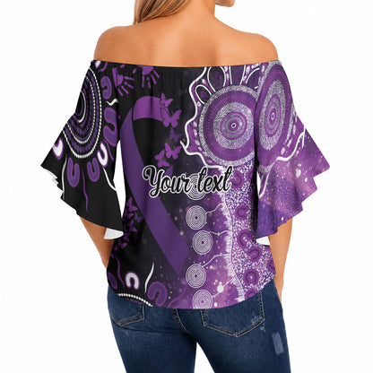 Australia Domestic Violence Support Personalised Off Shoulder Wrap Waist Top Aboriginal Ribbon Dot Painting