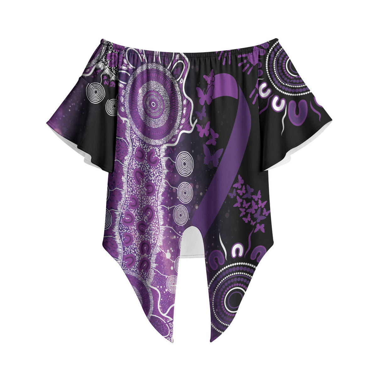 Australia Domestic Violence Support Personalised Off Shoulder Wrap Waist Top Aboriginal Ribbon Dot Painting