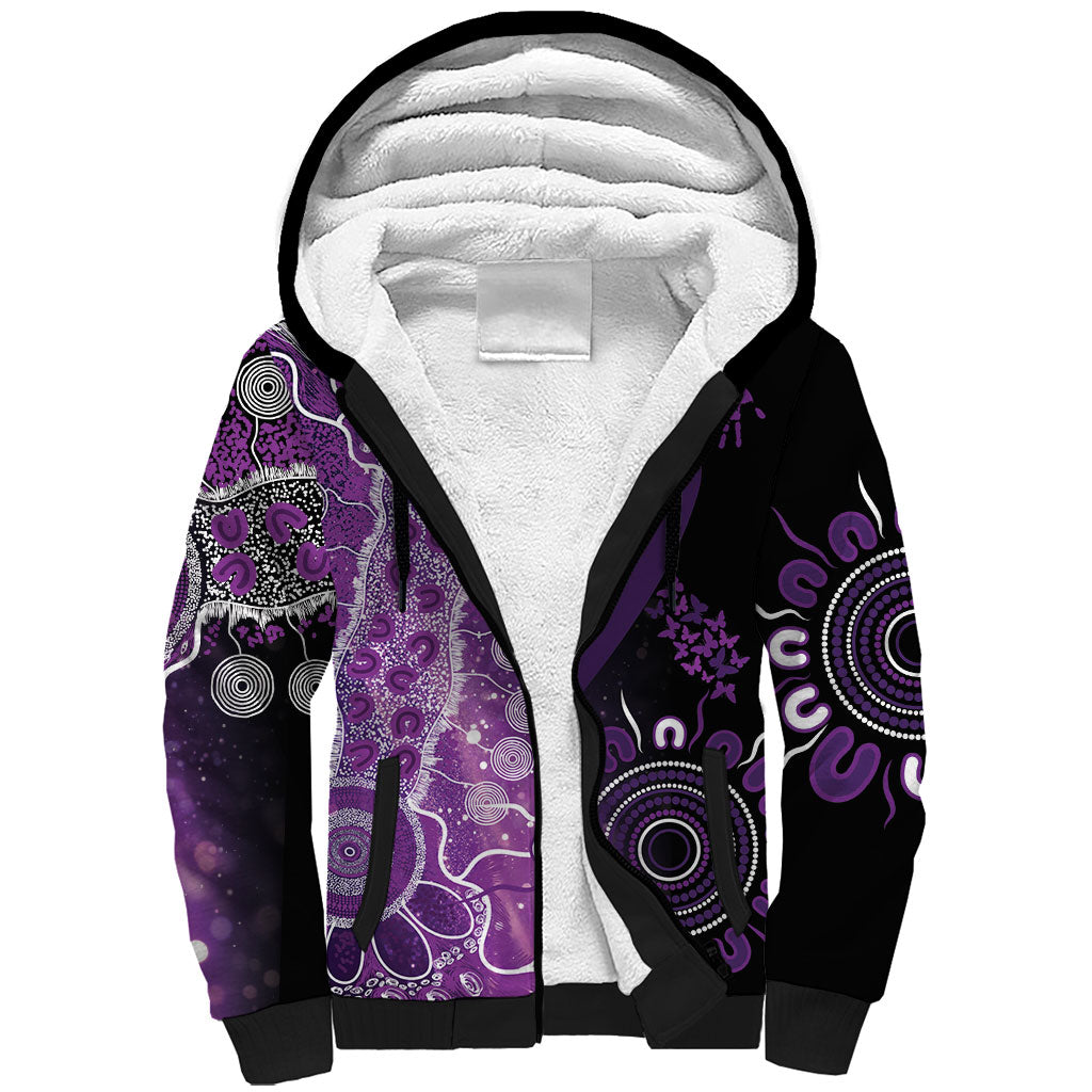 Australia Domestic Violence Support Personalised Sherpa Hoodie Aboriginal Ribbon Dot Painting
