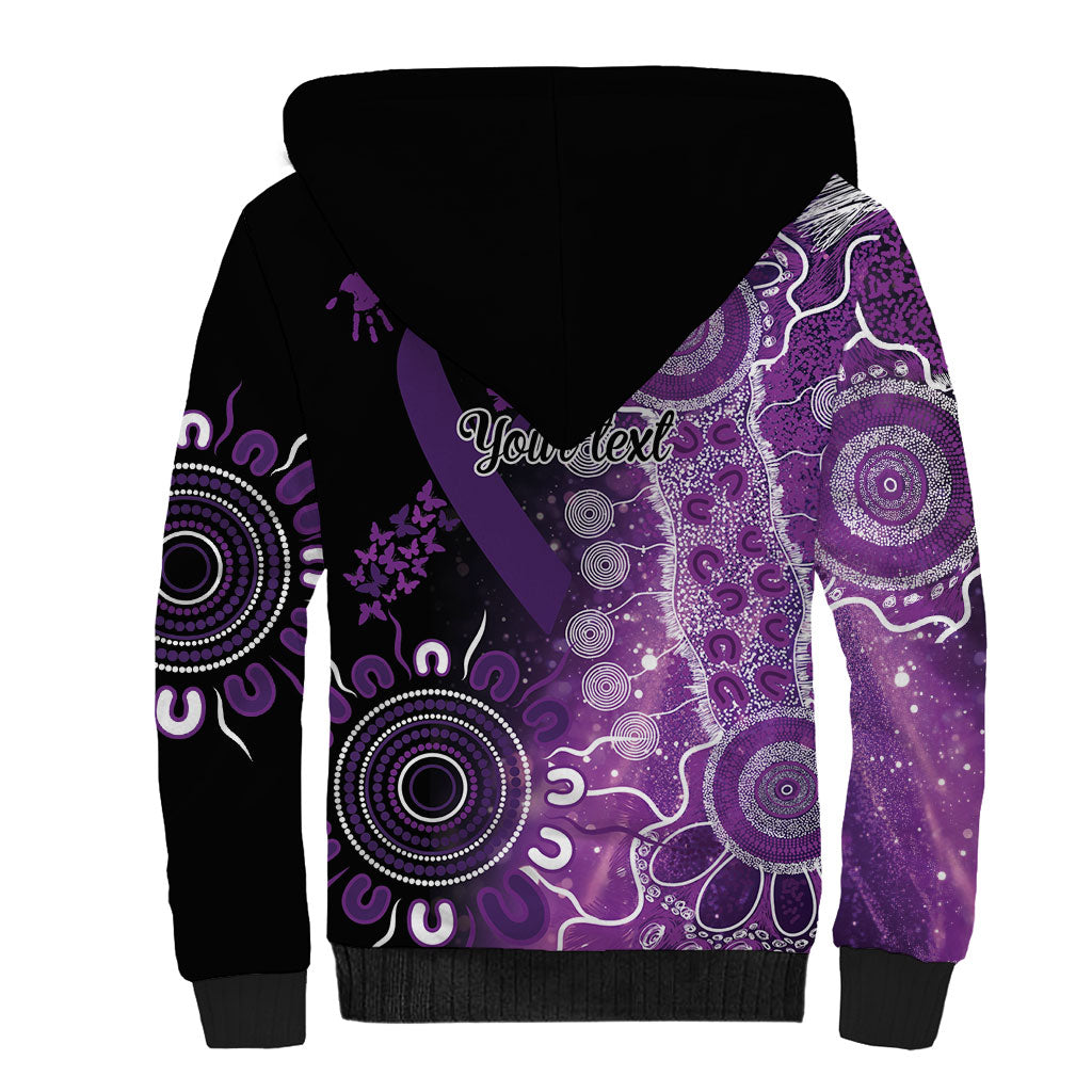 Australia Domestic Violence Support Personalised Sherpa Hoodie Aboriginal Ribbon Dot Painting