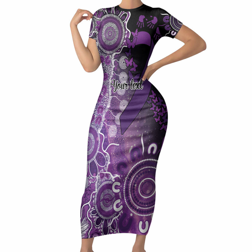 Australia Domestic Violence Support Personalised Short Sleeve Bodycon Dress Aboriginal Ribbon Dot Painting