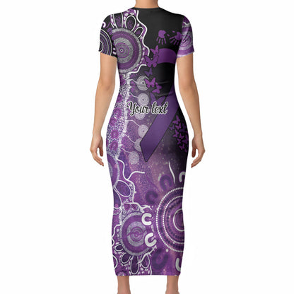 Australia Domestic Violence Support Personalised Short Sleeve Bodycon Dress Aboriginal Ribbon Dot Painting