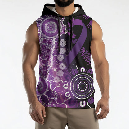 Australia Domestic Violence Support Personalised Sleeveless Hoodie Aboriginal Ribbon Dot Painting