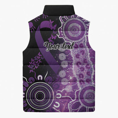 Australia Domestic Violence Support Personalised Sleeveless Puffer Jacket Aboriginal Ribbon Dot Painting