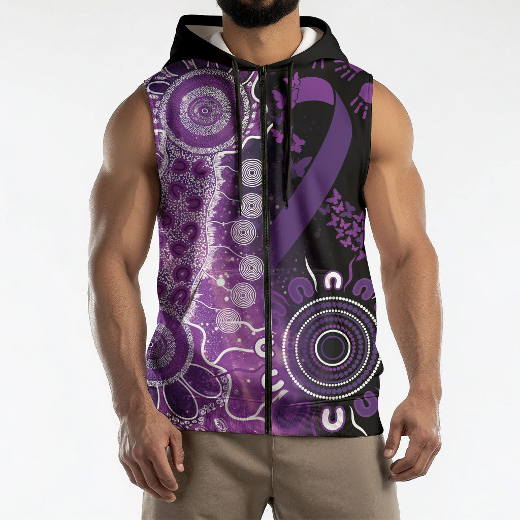 Australia Domestic Violence Support Personalised Sleeveless Zip Hoodie Aboriginal Ribbon Dot Painting