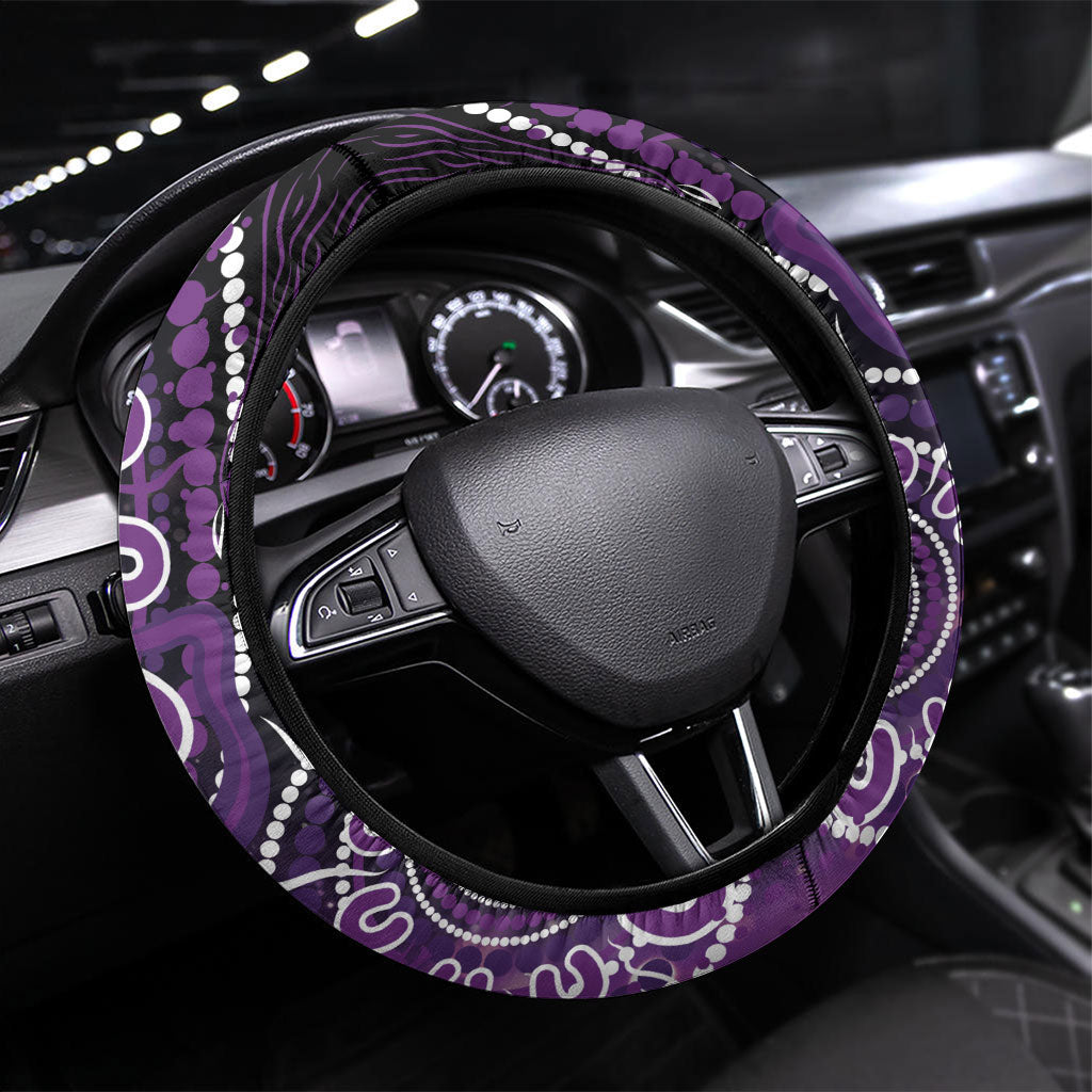 Australia Domestic Violence Support Steering Wheel Cover Aboriginal Ribbon Dot Painting