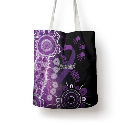 Australia Domestic Violence Support Personalised Tote Bag Aboriginal Ribbon Dot Painting