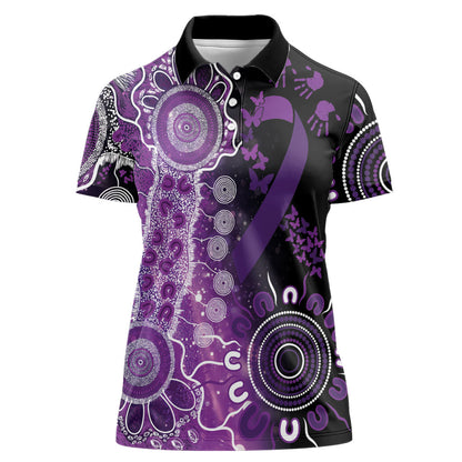 Australia Domestic Violence Support Personalised Women Polo Shirt Aboriginal Ribbon Dot Painting