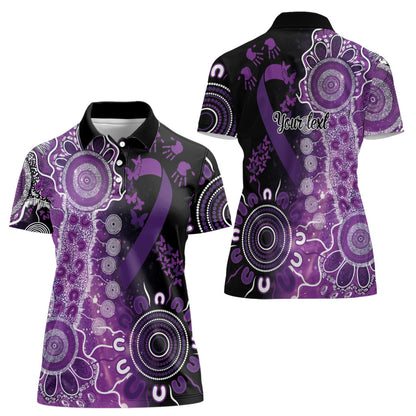Australia Domestic Violence Support Personalised Women Polo Shirt Aboriginal Ribbon Dot Painting