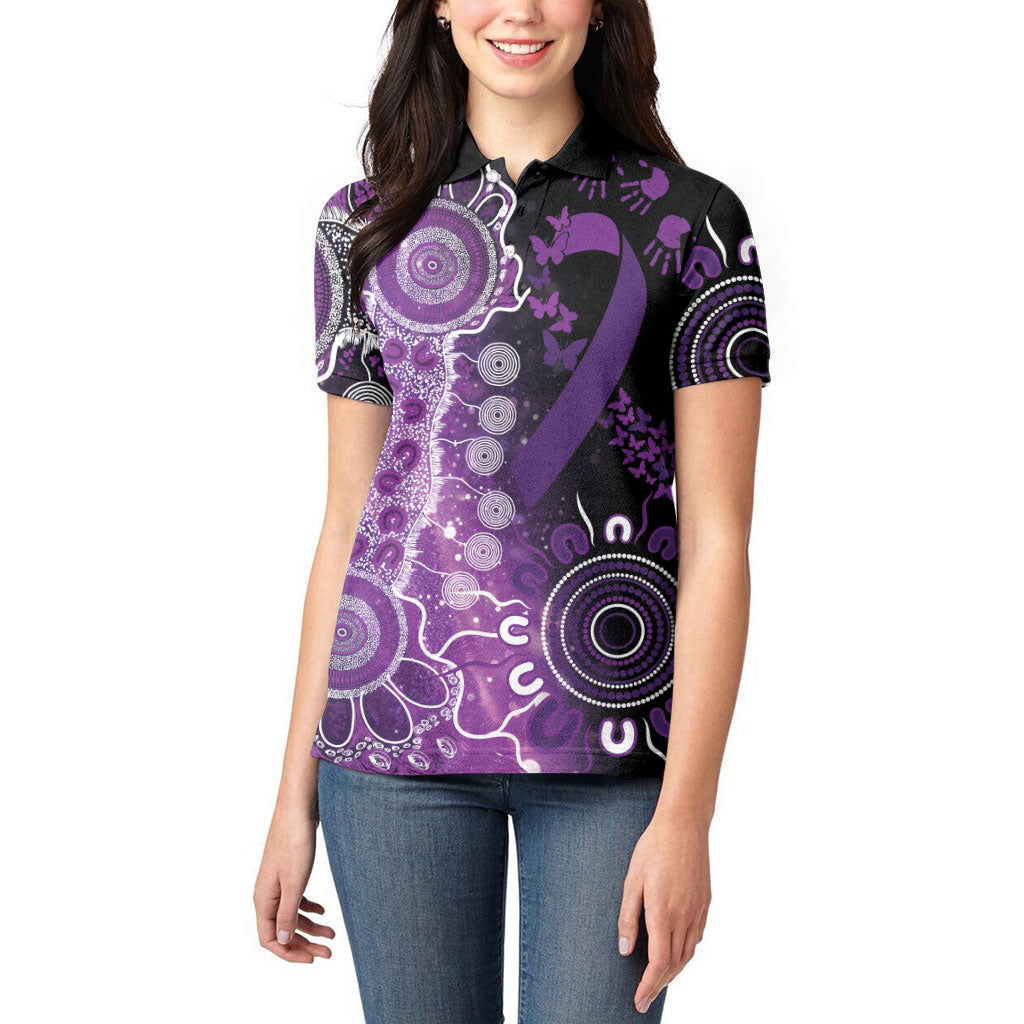 Australia Domestic Violence Support Personalised Women Polo Shirt Aboriginal Ribbon Dot Painting