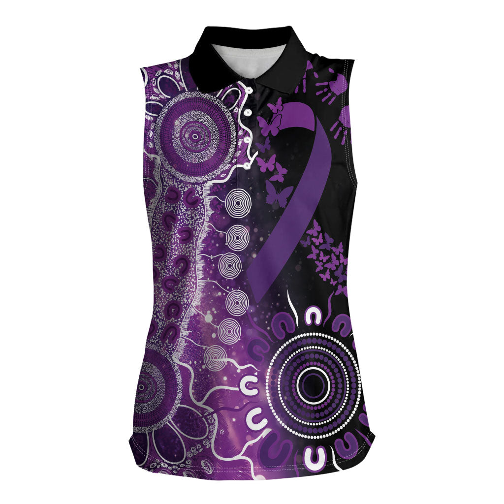Australia Domestic Violence Support Personalised Women Sleeveless Polo Shirt Aboriginal Ribbon Dot Painting