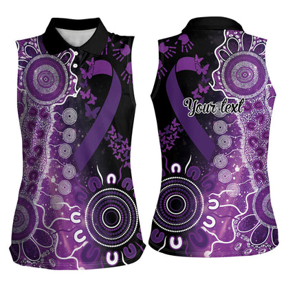 Australia Domestic Violence Support Personalised Women Sleeveless Polo Shirt Aboriginal Ribbon Dot Painting