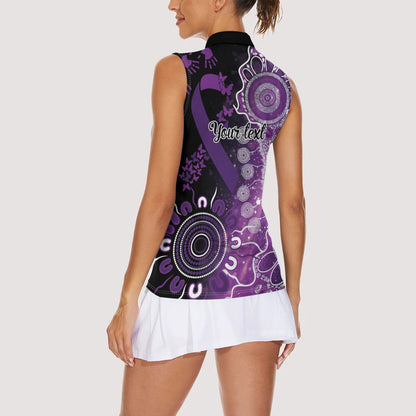 Australia Domestic Violence Support Personalised Women Sleeveless Polo Shirt Aboriginal Ribbon Dot Painting