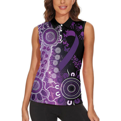 Australia Domestic Violence Support Personalised Women Sleeveless Polo Shirt Aboriginal Ribbon Dot Painting