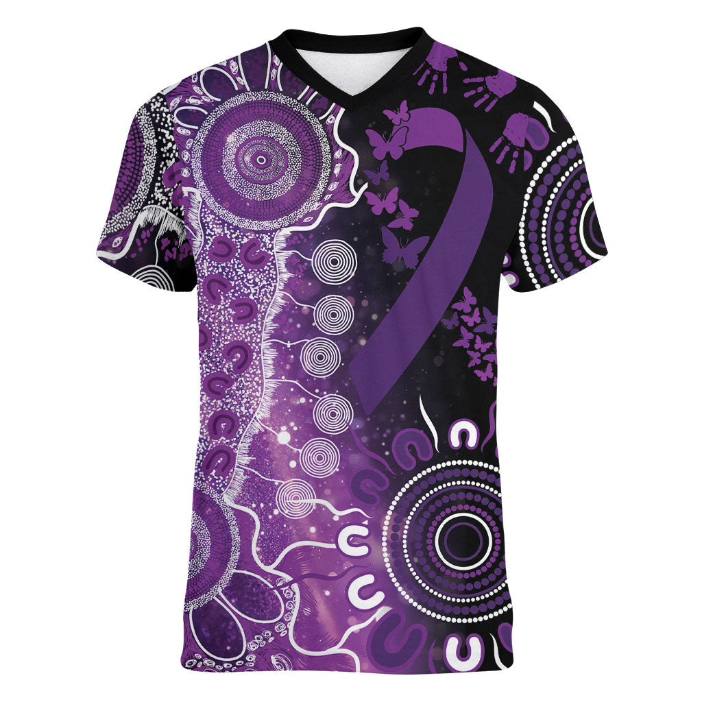 Australia Domestic Violence Support Personalised Women V-Neck T-Shirt Aboriginal Ribbon Dot Painting