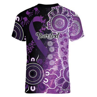 Australia Domestic Violence Support Personalised Women V-Neck T-Shirt Aboriginal Ribbon Dot Painting