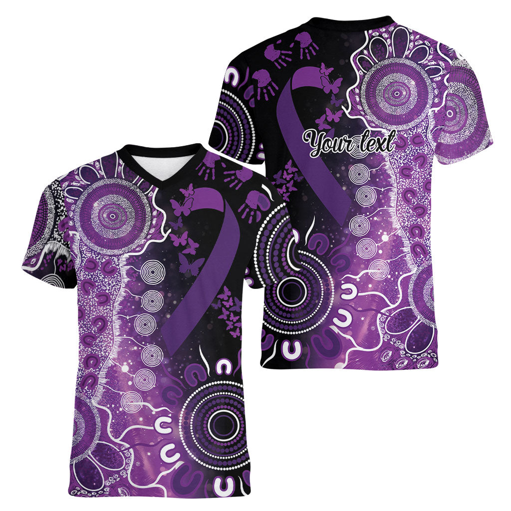 Australia Domestic Violence Support Personalised Women V-Neck T-Shirt Aboriginal Ribbon Dot Painting