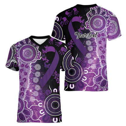 Australia Domestic Violence Support Personalised Women V-Neck T-Shirt Aboriginal Ribbon Dot Painting