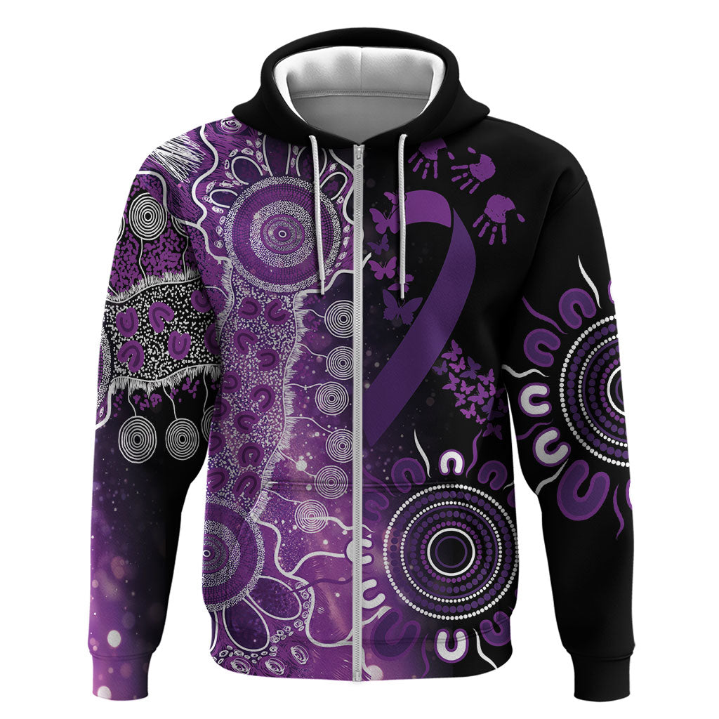 Australia Domestic Violence Support Personalised Zip Hoodie Aboriginal Ribbon Dot Painting