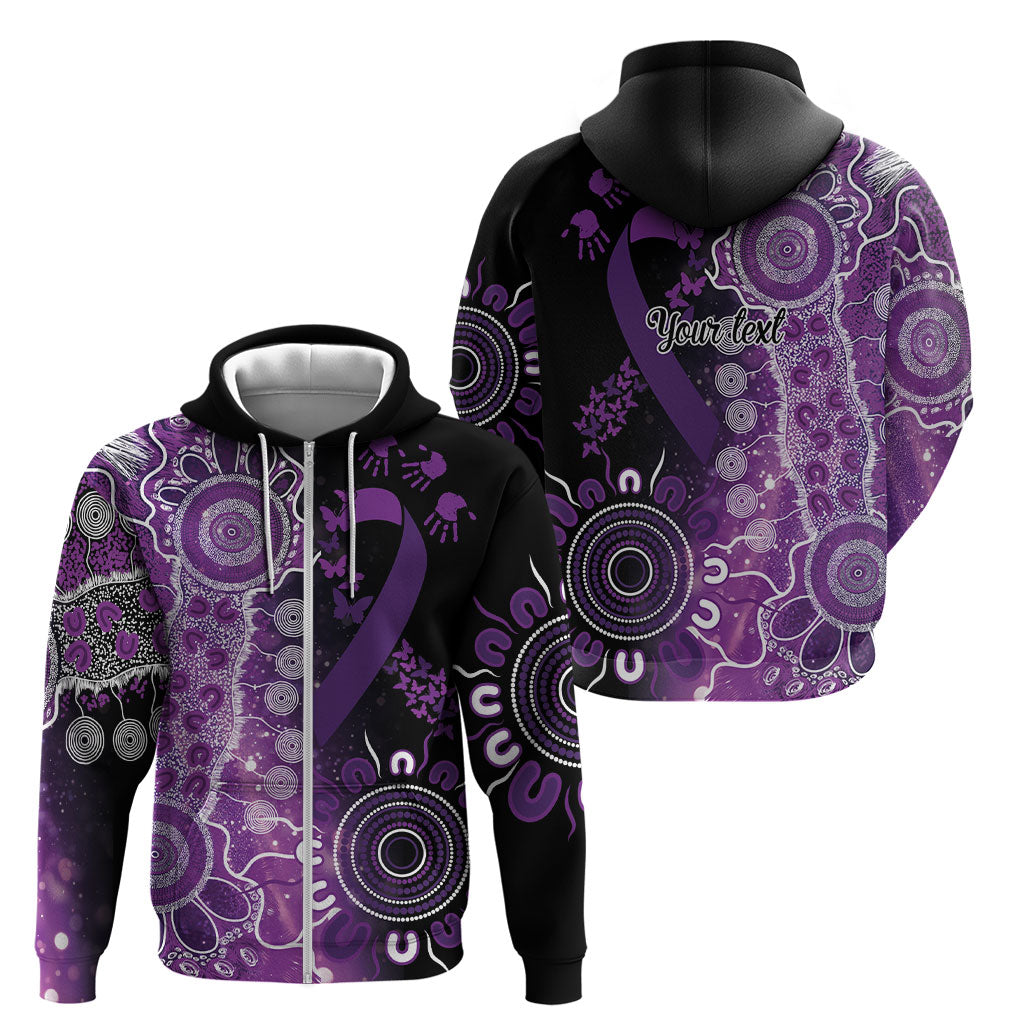 Australia Domestic Violence Support Personalised Zip Hoodie Aboriginal Ribbon Dot Painting