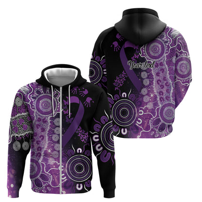 Australia Domestic Violence Support Personalised Zip Hoodie Aboriginal Ribbon Dot Painting