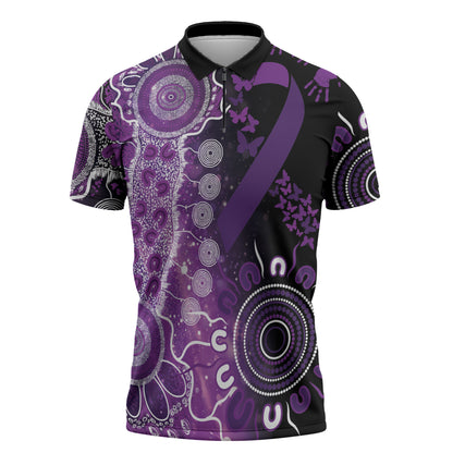 Australia Domestic Violence Support Personalised Zipper Polo Shirt Aboriginal Ribbon Dot Painting