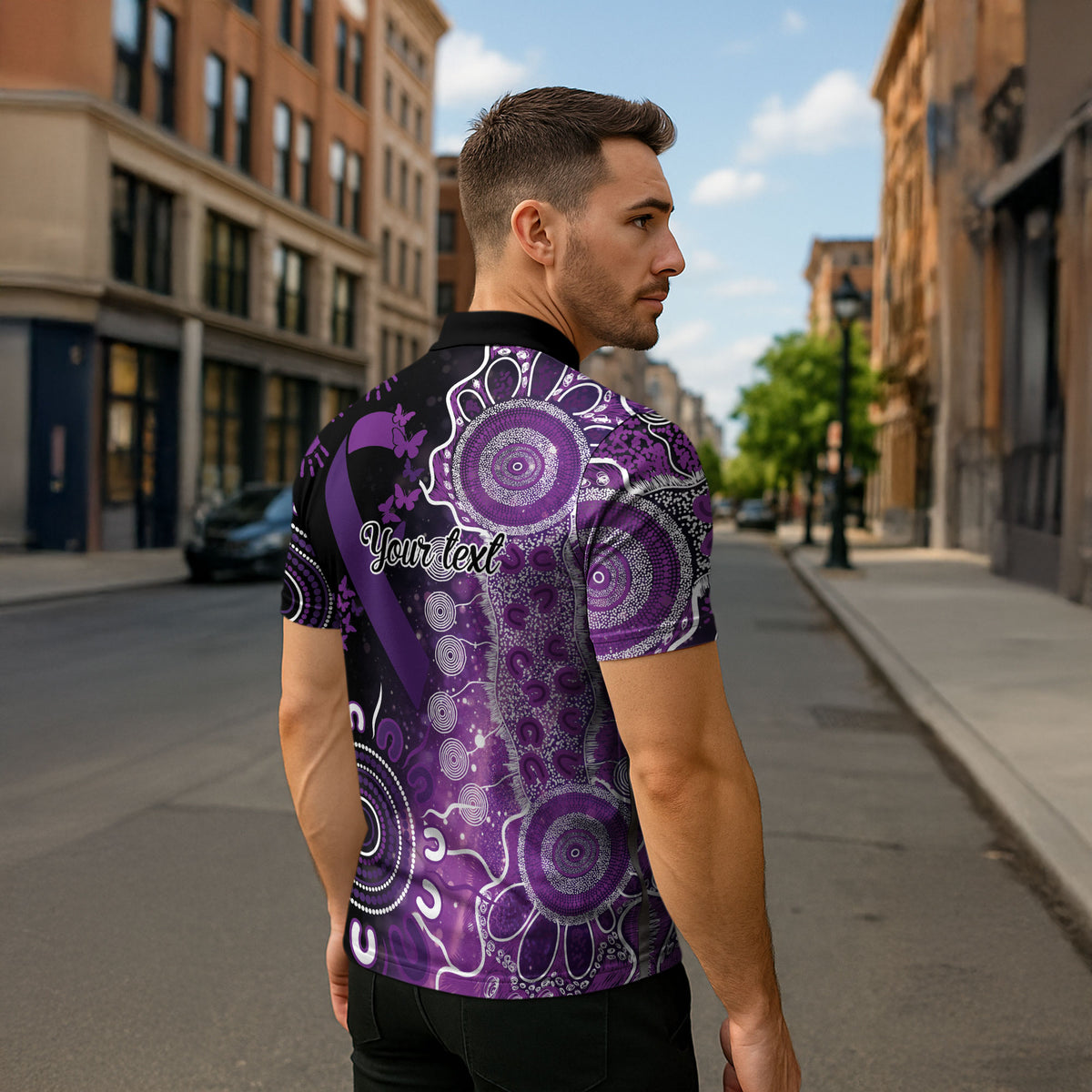 Australia Domestic Violence Support Personalised Zipper Polo Shirt Aboriginal Ribbon Dot Painting