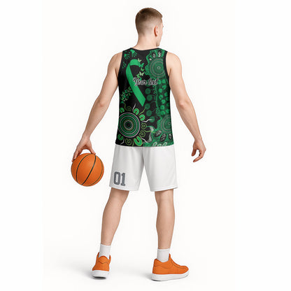Australia Minority Mental Health Support Personalised Basketball Jersey Aboriginal Ribbon Dot Painting