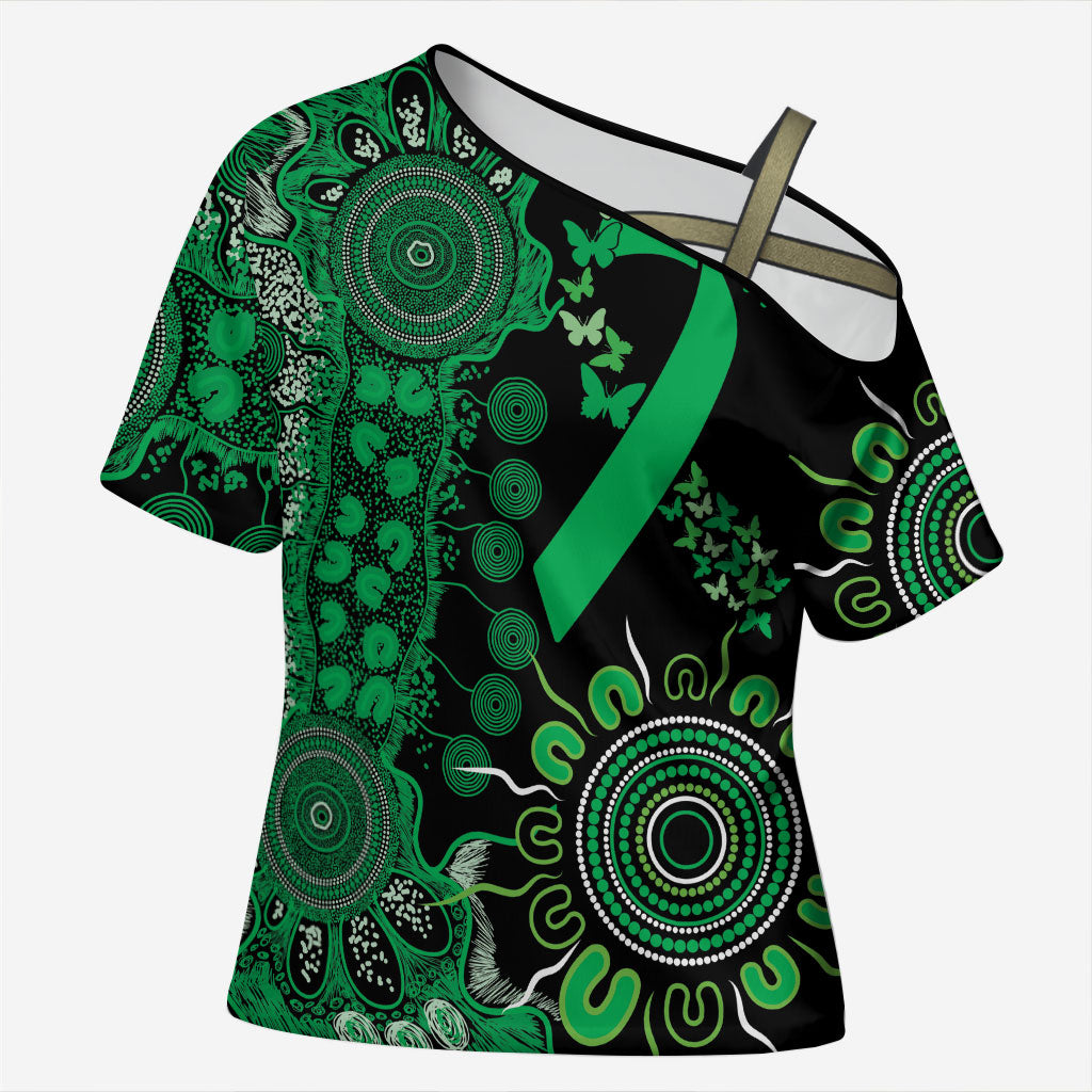 Australia Minority Mental Health Support Personalised Cross Shoulder Shirt Aboriginal Ribbon Dot Painting