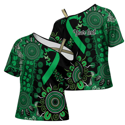 Australia Minority Mental Health Support Personalised Cross Shoulder Shirt Aboriginal Ribbon Dot Painting