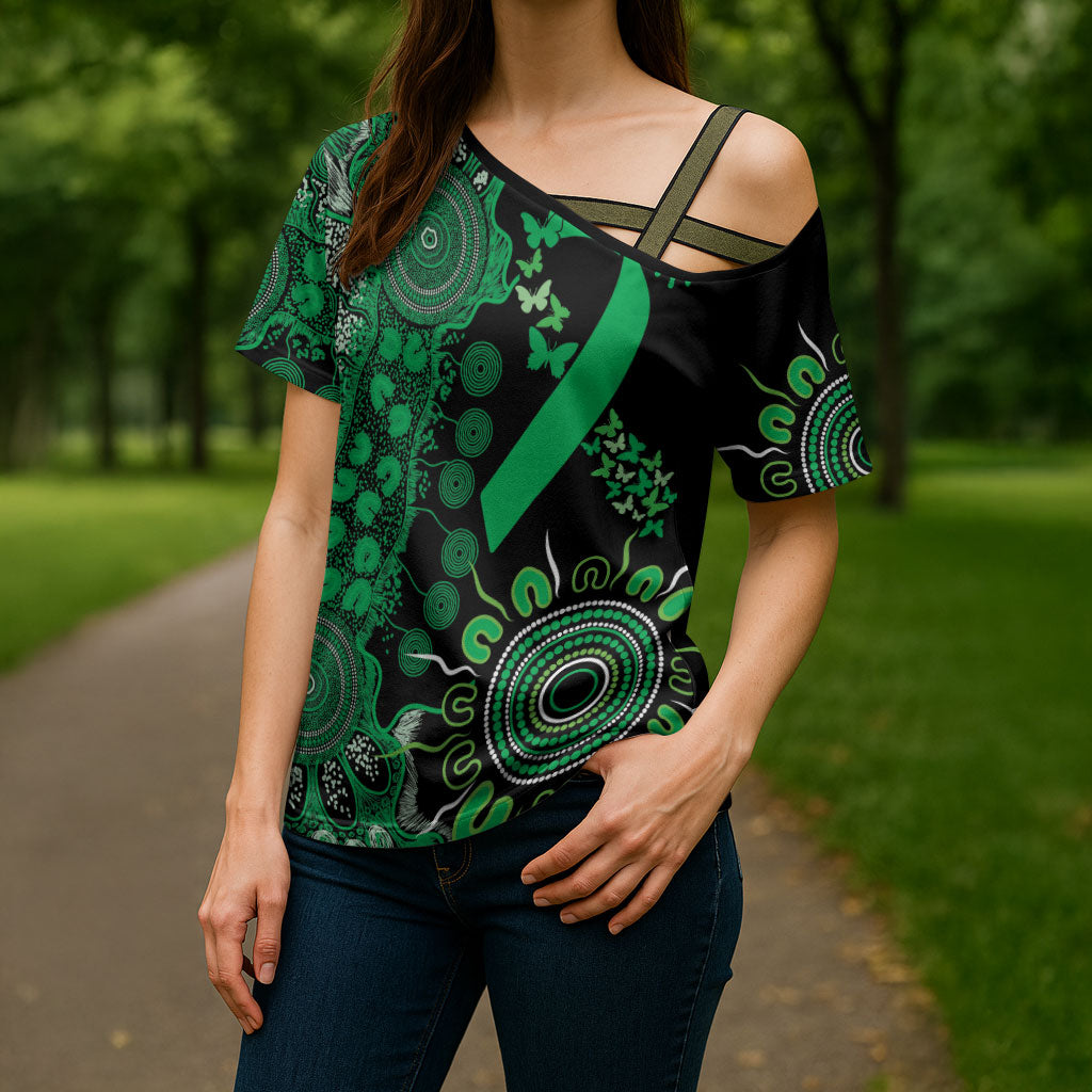 Australia Minority Mental Health Support Personalised Cross Shoulder Shirt Aboriginal Ribbon Dot Painting