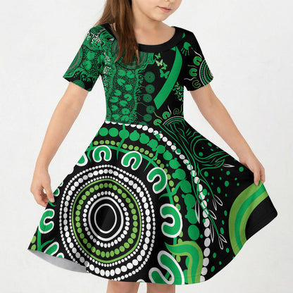 Australia Minority Mental Health Support Personalised Kid Short Sleeve Dress Aboriginal Ribbon Dot Painting