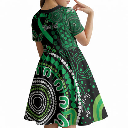 Australia Minority Mental Health Support Personalised Kid Short Sleeve Dress Aboriginal Ribbon Dot Painting