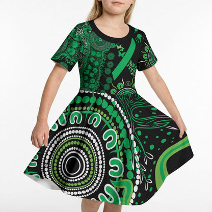 Australia Minority Mental Health Support Personalised Kid Short Sleeve Dress Aboriginal Ribbon Dot Painting