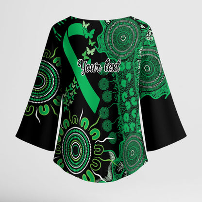 Australia Minority Mental Health Support Personalised Kimono Sleeve Blouse Aboriginal Ribbon Dot Painting