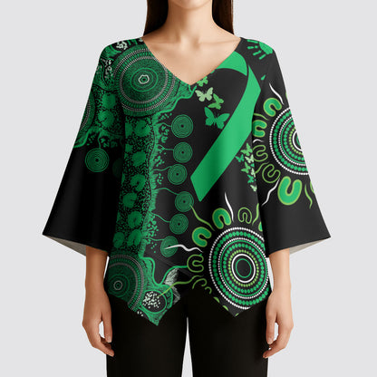 Australia Minority Mental Health Support Personalised Kimono Sleeve Blouse Aboriginal Ribbon Dot Painting
