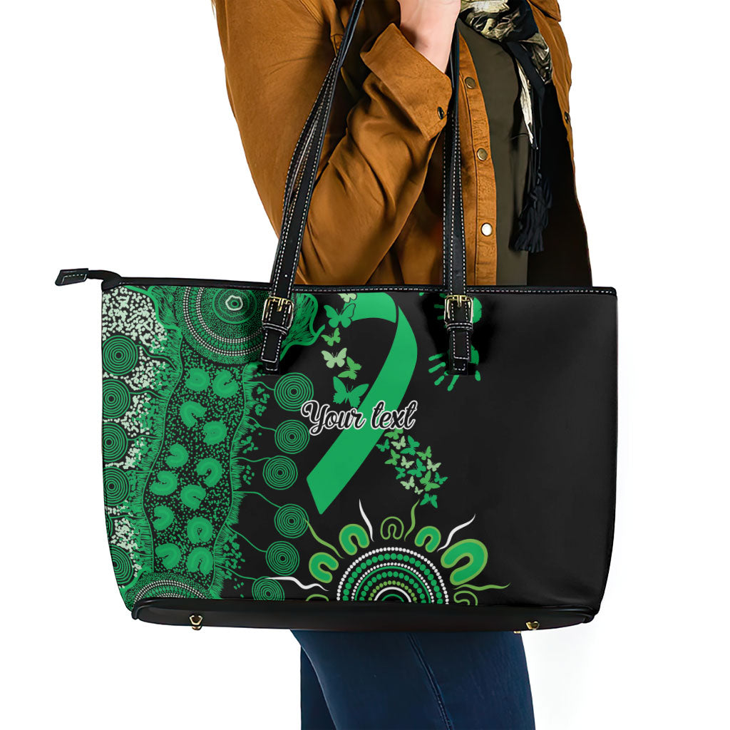 Australia Minority Mental Health Support Personalised Leather Tote Bag Aboriginal Ribbon Dot Painting