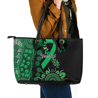 Australia Minority Mental Health Support Personalised Leather Tote Bag Aboriginal Ribbon Dot Painting