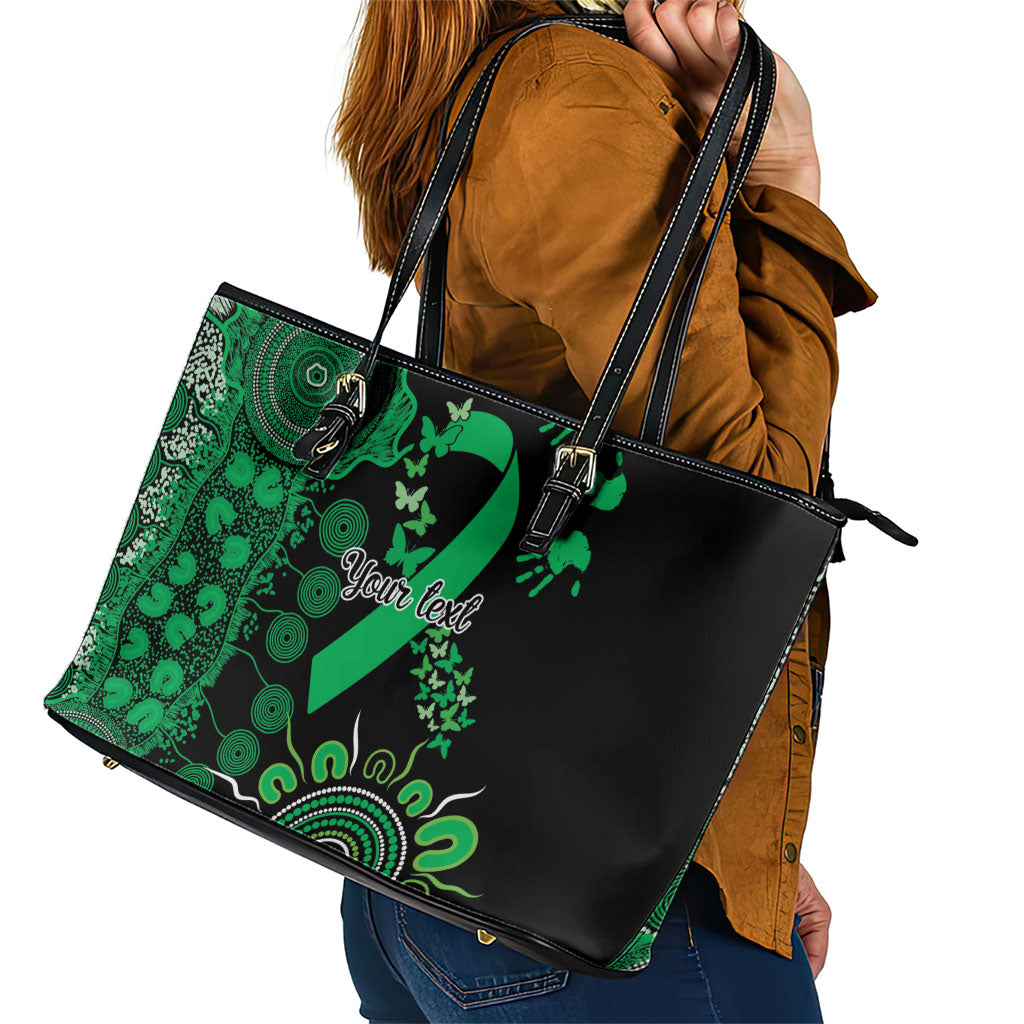 Australia Minority Mental Health Support Personalised Leather Tote Bag Aboriginal Ribbon Dot Painting