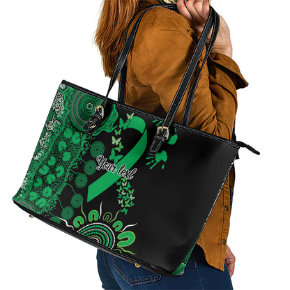 Australia Minority Mental Health Support Personalised Leather Tote Bag Aboriginal Ribbon Dot Painting