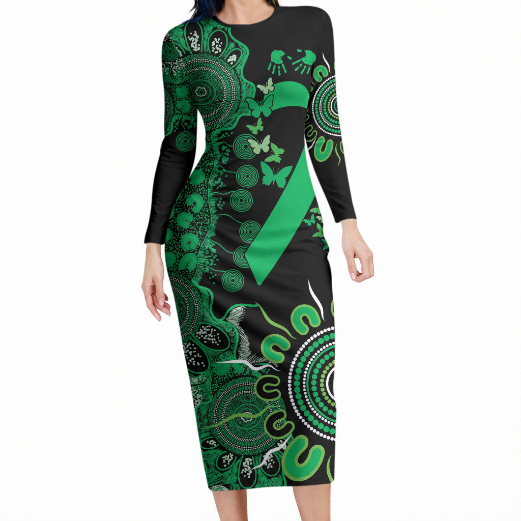 Australia Minority Mental Health Support Personalised Long Sleeve Bodycon Dress Aboriginal Ribbon Dot Painting