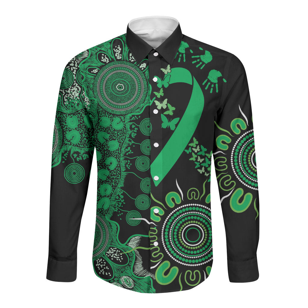 Australia Minority Mental Health Support Personalised Long Sleeve Button Shirt Aboriginal Ribbon Dot Painting
