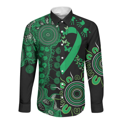 Australia Minority Mental Health Support Personalised Long Sleeve Button Shirt Aboriginal Ribbon Dot Painting