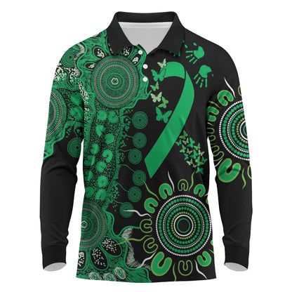 Australia Minority Mental Health Support Personalised Long Sleeve Polo Shirt Aboriginal Ribbon Dot Painting
