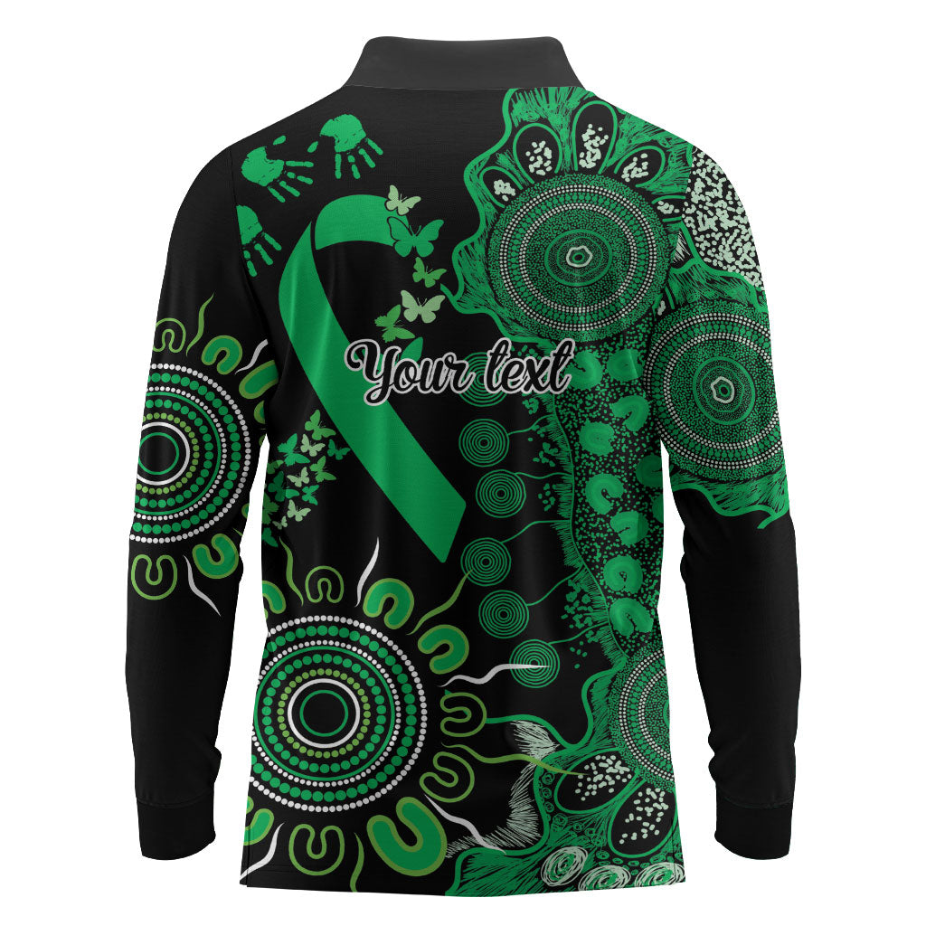 Australia Minority Mental Health Support Personalised Long Sleeve Polo Shirt Aboriginal Ribbon Dot Painting