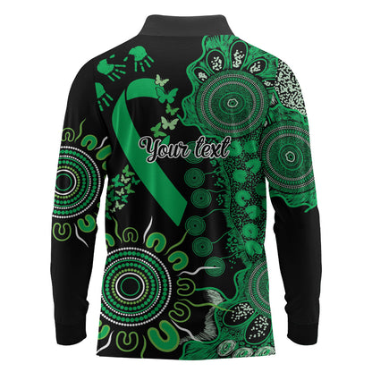 Australia Minority Mental Health Support Personalised Long Sleeve Polo Shirt Aboriginal Ribbon Dot Painting