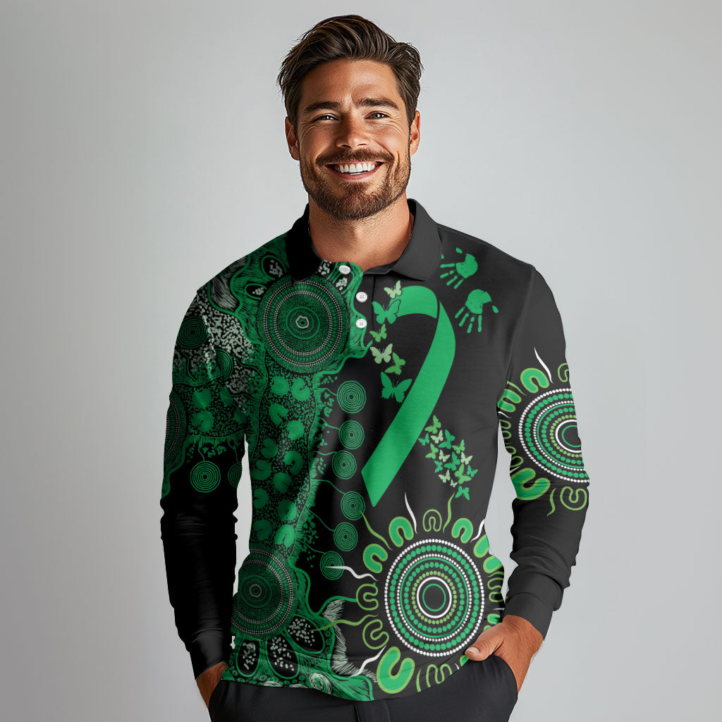 Australia Minority Mental Health Support Personalised Long Sleeve Polo Shirt Aboriginal Ribbon Dot Painting