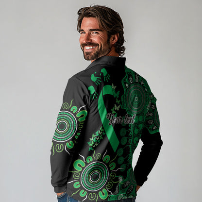 Australia Minority Mental Health Support Personalised Long Sleeve Polo Shirt Aboriginal Ribbon Dot Painting